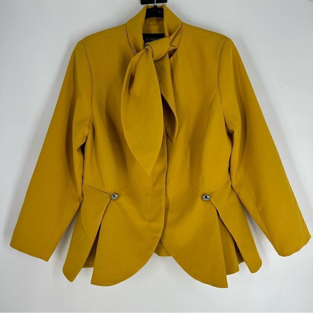 ELOQUII Women’s Mustard Yellow Button Up Blazer